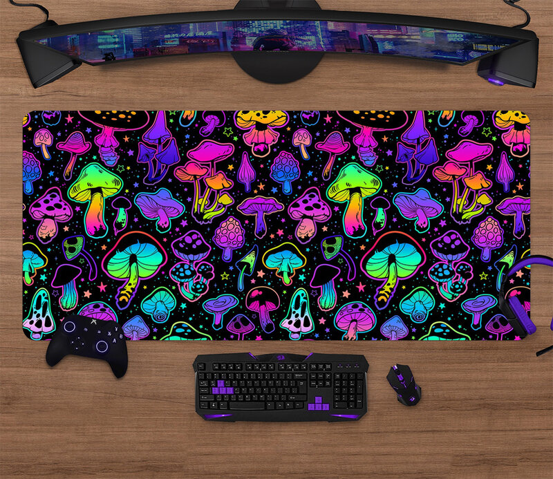 Colorful Mushroom Game Desk Pad Large Gaming Mouse Pad Kawaii Mouse Pad Office Computer Keyboard Mat Cute Girl Desk Accessories