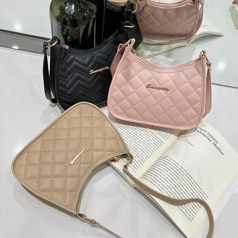 2024 Fashion Underarm Bag Women's Shoulder Bag Armpit Bag Rhombus Pattern Designer Bags Luxury Purses Handbags Bolsos Para Mujer