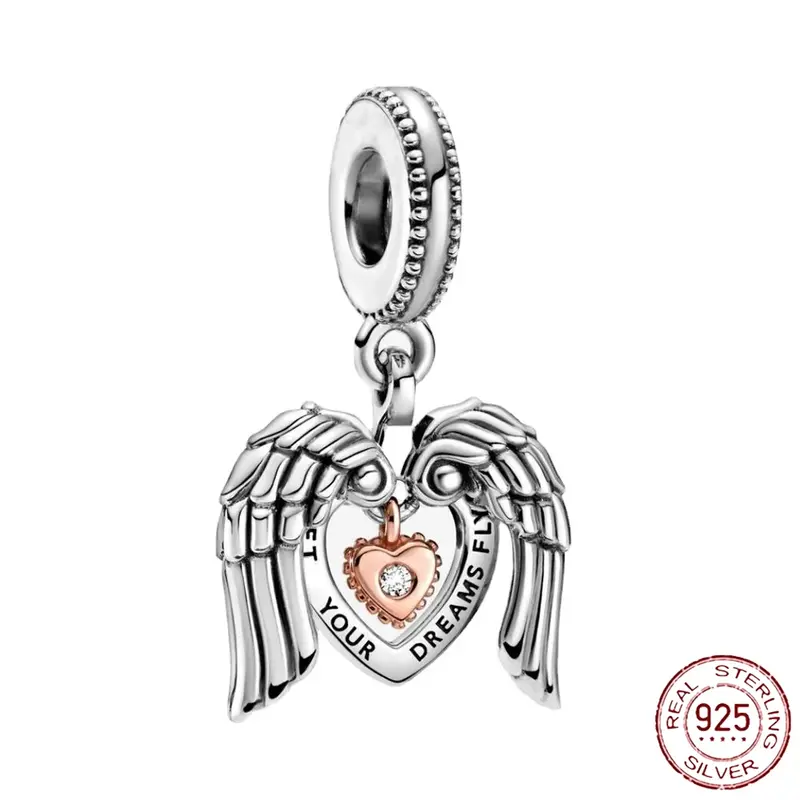 Breloques pendantes en argent regardé 925 pour femme, cœur, colonne vertébrale, famille, convient au bracelet Pandora original, perles, cadeau de bijoux à bricoler soi-même