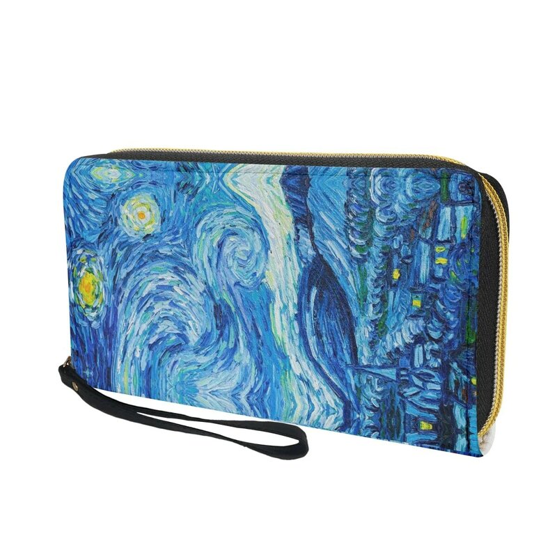 Van Gogh Oil Painting Starry Night Luxury Design Long Zipper Wallet Fashion Party Trend Card Holder Coin Purse PU Leather Clutch
