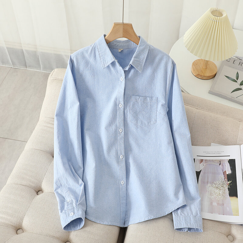 Camisa Oxford informal de algodón para mujer, blusa a rayas blancas y azules de buena calidad, Otoño, 2022