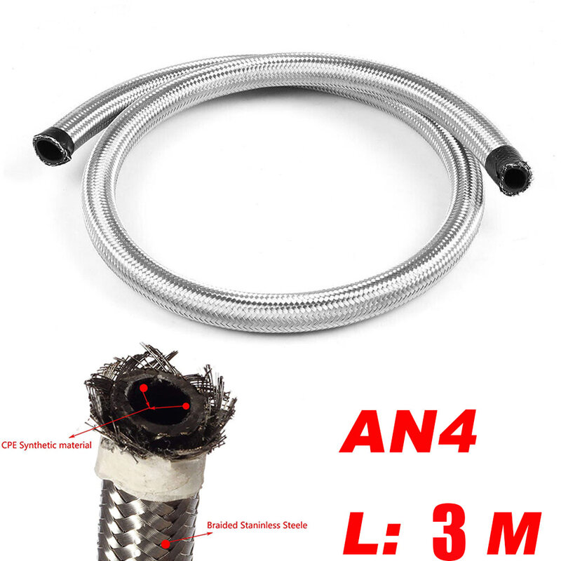 High quality Length 3M AN4 Racing Hose 304 Stainless Steel Braided PTFE Brake Hose Fuel Oil Line Oil Cooler Hose Pipe
