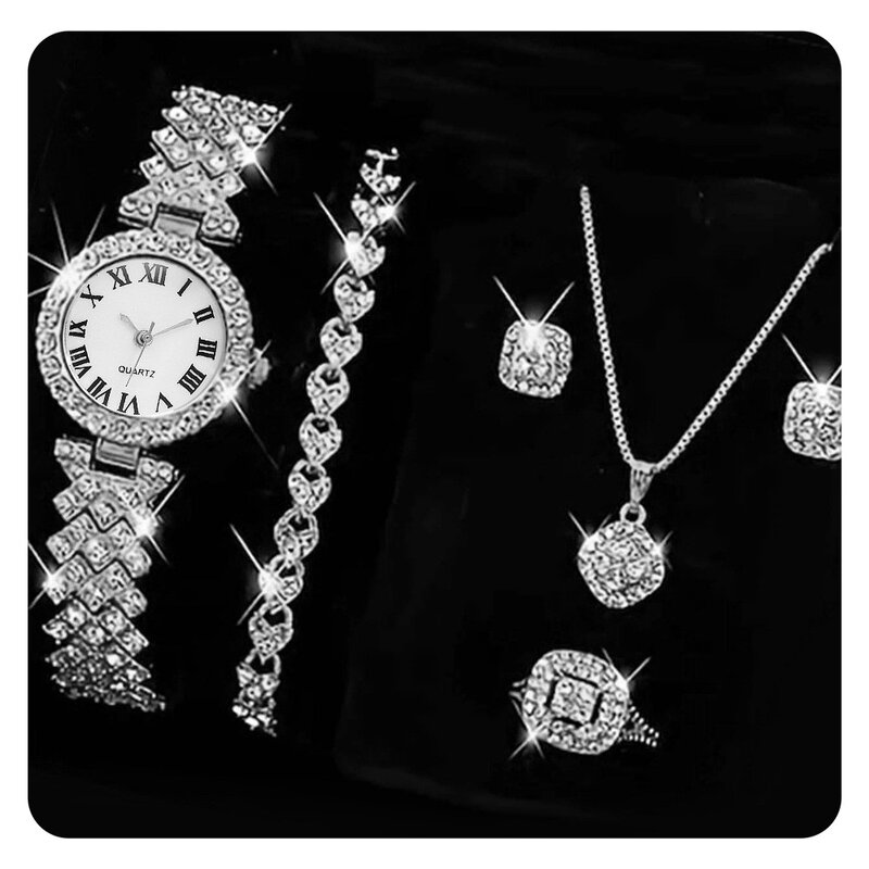Dainty orologio al quarzo da donna con Set di gioielli a forma di cuore per donna orologio con strass Set regalo di gioielli da donna regalo di san valentino