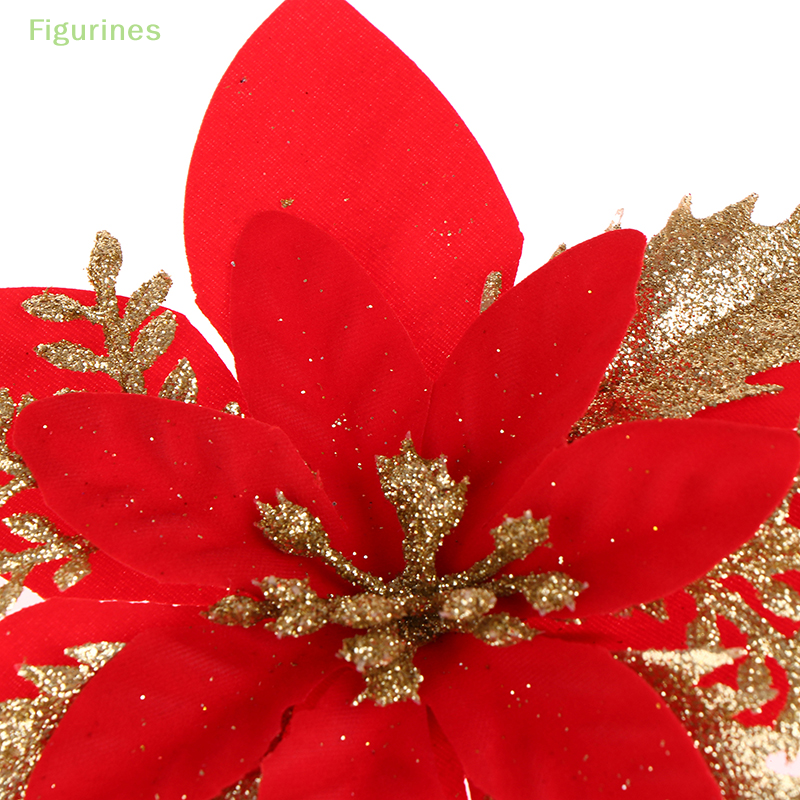 5Pcs 14cm Glitter Artifical Christmas Flowers Merry Christmas Tree Decoration Happy New Year Ornaments Xmas Fake Flowers