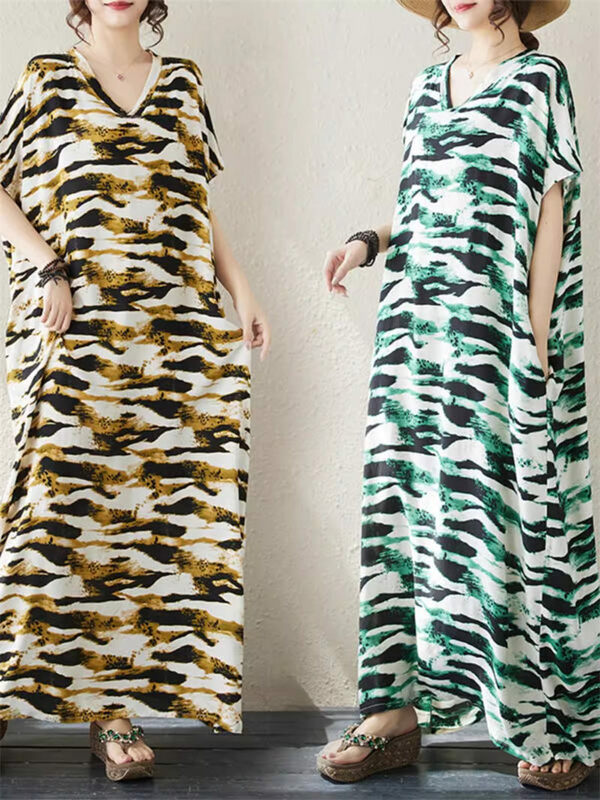 Retro Bohemian Overs ized Kleid Sommer Mode Kleidung Kurzarm vielseitig Loose Fit Print Urlaubs kleid für Frauen k815