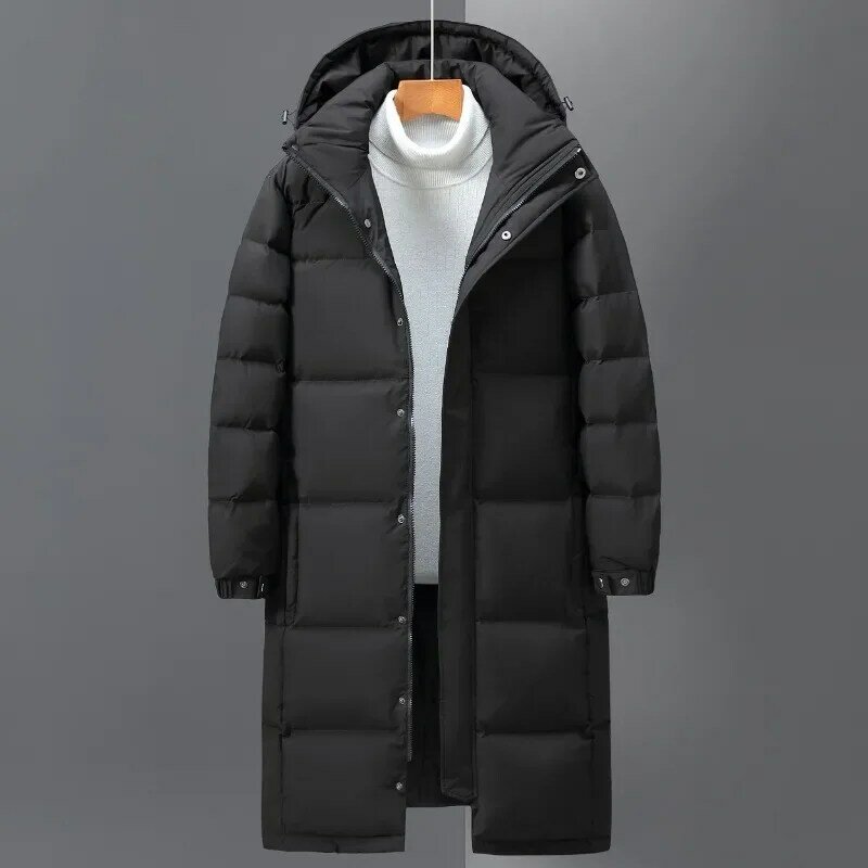 メンズロングダックダウンフード付きコート,カジュアルジャケット,暖かい,防風,アウトドア,男性用衣類,高品質,冬