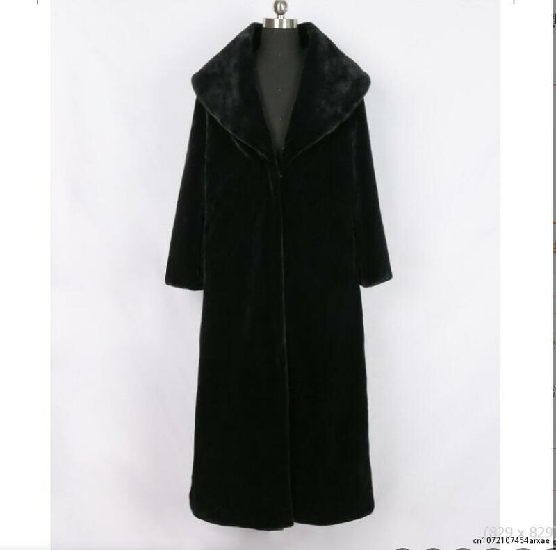 Black Fox Fur Mulheres Casaco Mink Fur Coat Feminino Plus Long Lapel Imitation Fur Coat Outono e Inverno Novos modelos Casaco de Inverno Mulheres