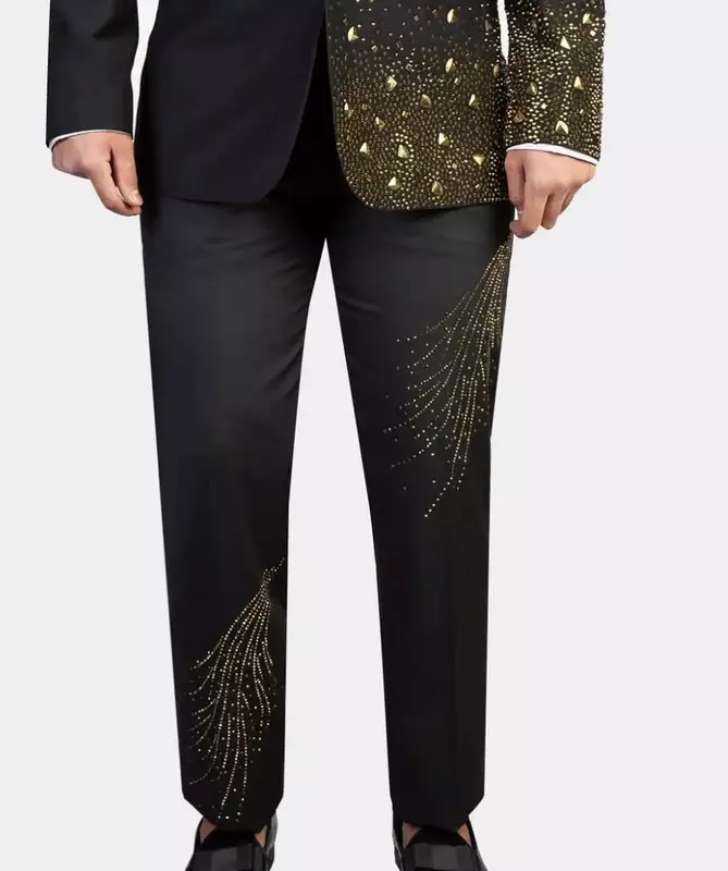 Костюм мужской из блейзера и брюк, Роскошный деловой пиджак на одной пуговице для жениха, свадебный смокинг для офиса, черные костюмы с кристаллами, 2 шт.