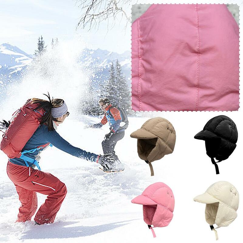 Sombreros voladores de protección para los oídos para hombres y mujeres, sombrero de bombardero cálido para montar y esquiar al aire libre, moda Retro, Color sólido, Invierno