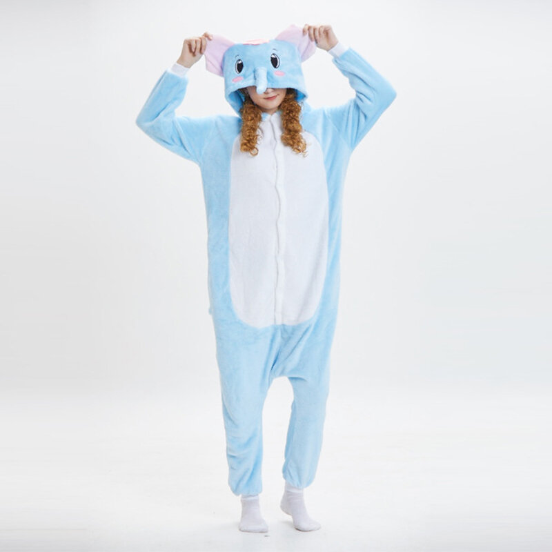 카와이 동물 팬더 코끼리 플란넬 따뜻한 원피스 파자마 만화 코스프레 코스튬 원지 잠옷 점프수트 잠옷 홈웨어