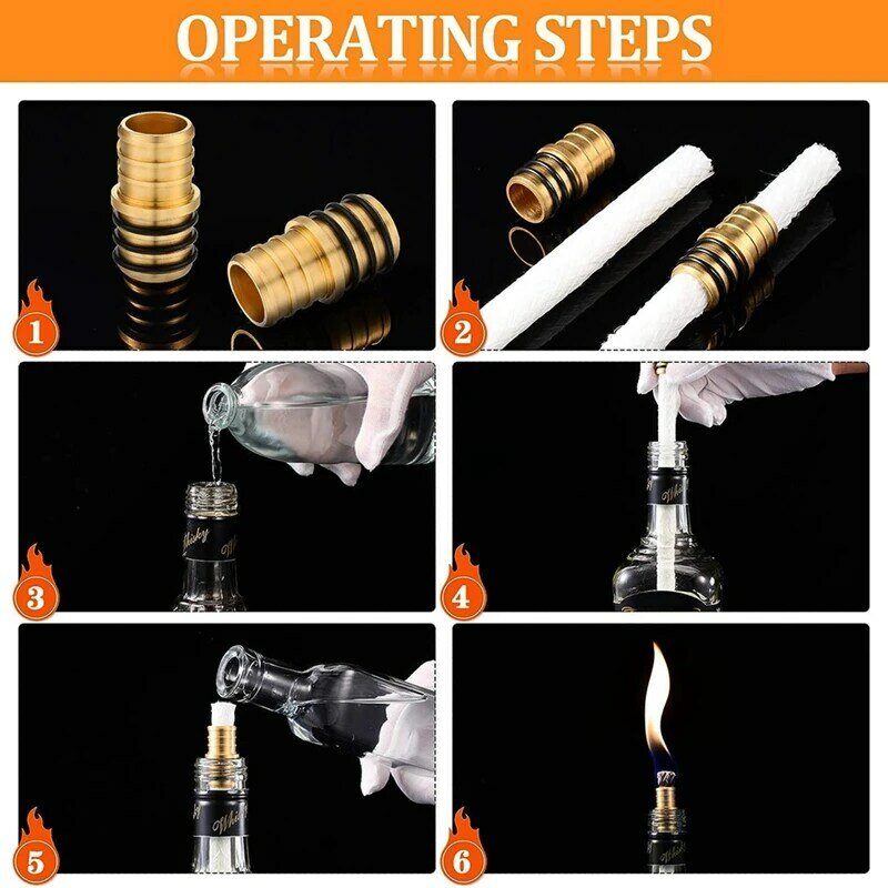 16PCS DIY Homemade Torch Metal Wine Bottle Torch Kit Include Brass Torch Wick Holder With Washer, Torch Wicks And Lamp Cover