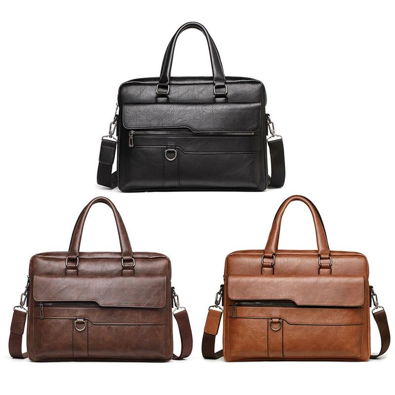 Men’s PU Business Bag Retro Messenger Bag Multi-pocket Briefcase for Men