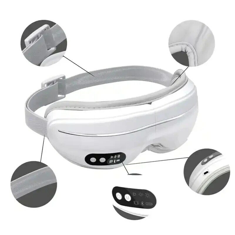 Instrumento de masaje ocular eléctrico, compresa caliente, máscara de ojos con vibración, Bluetooth, música, inalámbrico, portátil, plegable