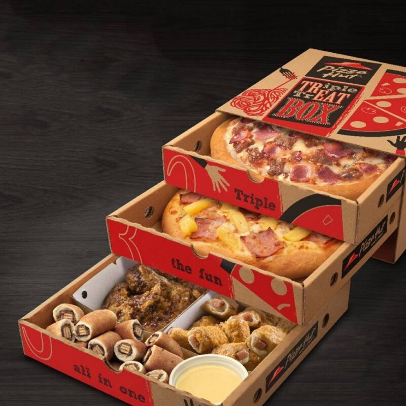 Boîte à pizza pliante en papier kraft, bonne qualité, produit personnalisé, triple