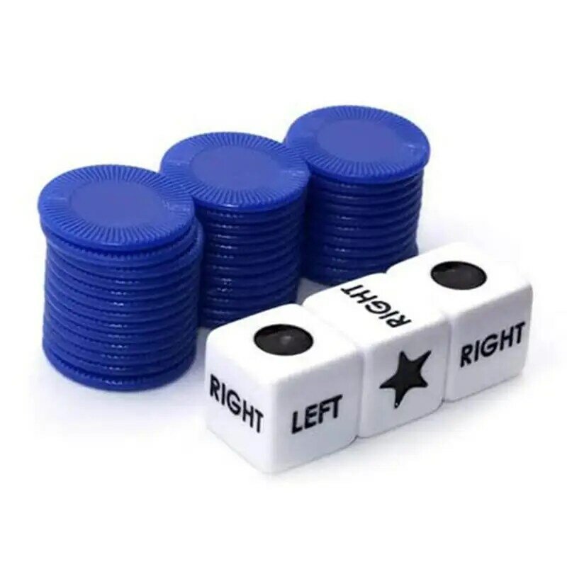 Gioco di dadi centrale sinistro-destro innovativo gioco da tavolo centrale sinistro-destro con 3 dadi e 24 chip di colore casuali per le notti in famiglia