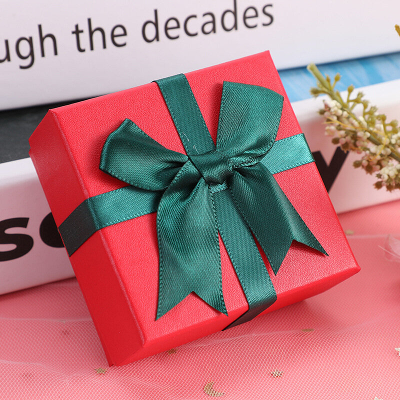 Милая качественная бумажная Подарочная коробка для ожерелья и кольца карамельных цветов с бантом, милая упаковка для ювелирных изделий, держатель для дисплея ювелирных изделий 7*7*3,7 см