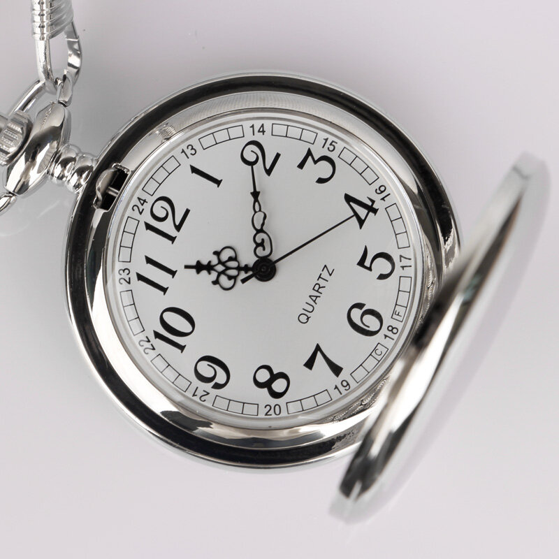 Collar de reloj de bolsillo Vintage de cuarzo Aloy liso plateado, elegante colgante Retro de regalo con cadena FOB CF1001