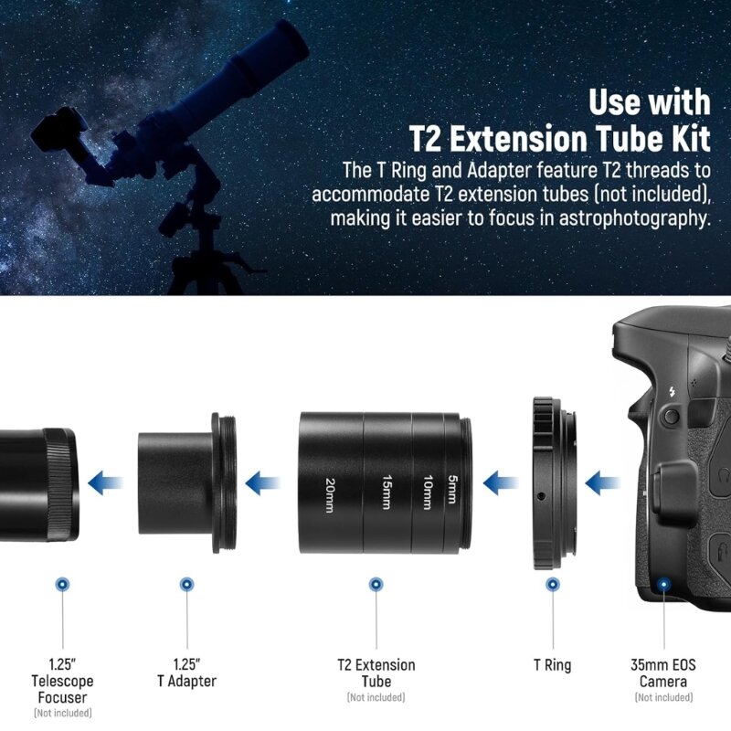 Kính thiên văn 1,25 inch M42 Đầu nối ren T Bộ chuyển đổi vòng cho máy ảnh 35mmEOS