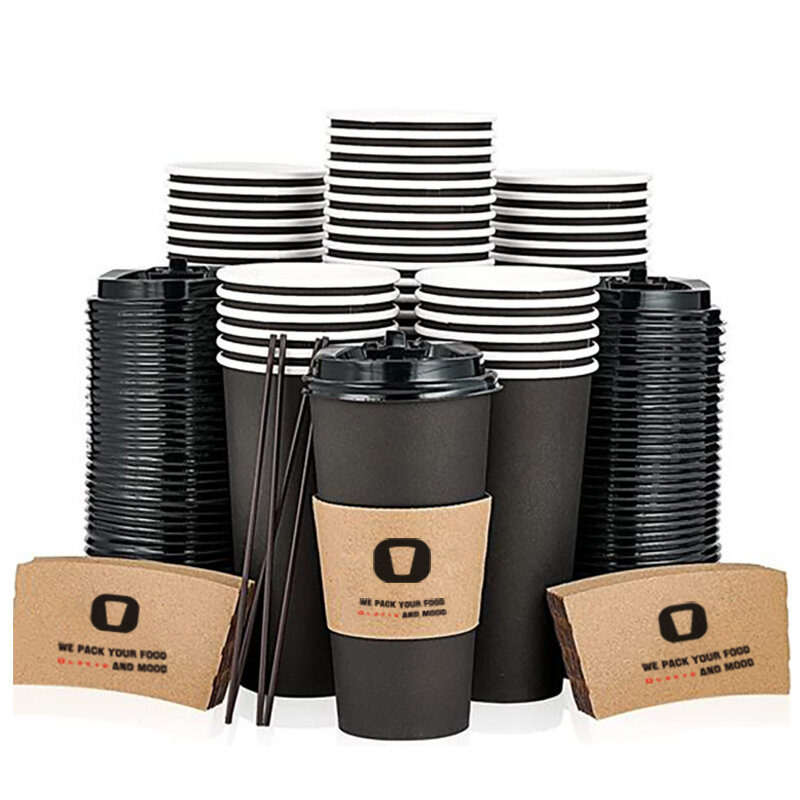Op Maat Gemaakte Productlokyo Custom Logo Coffeeshop Afhaalverpakking Wegwerp Espresso Koffie Cup Papieren Bekers Set Met