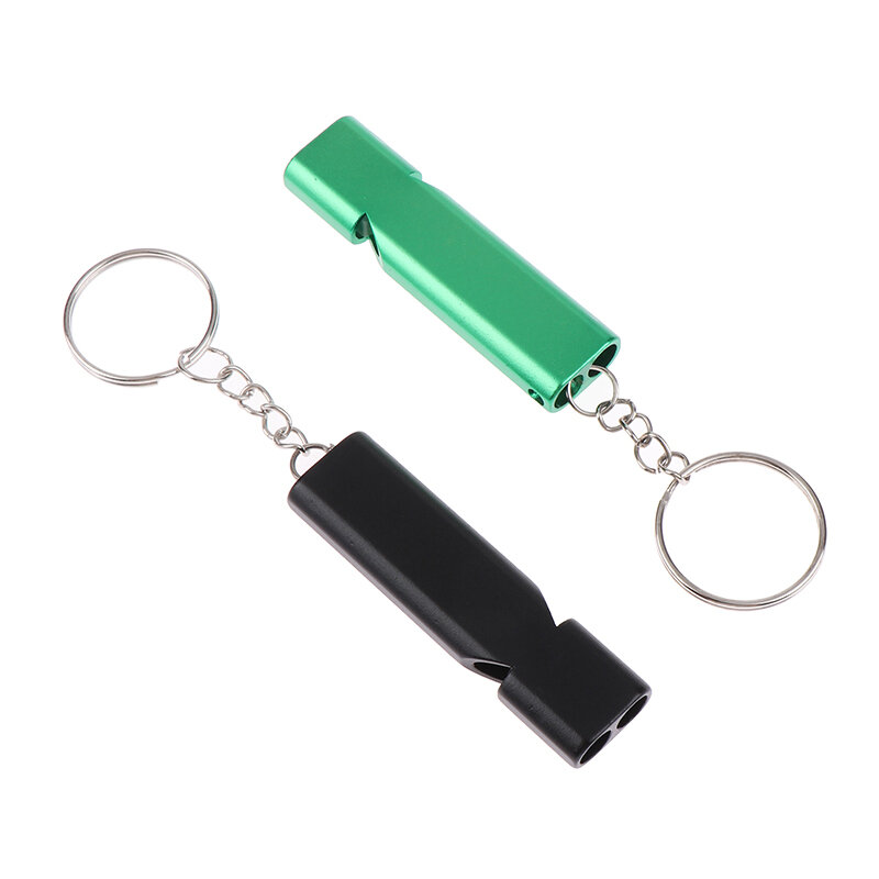Portátil Dual-Tube Survival Whistle, impermeável alumínio liga chaveiros, emergência chaveiros para caminhadas ao ar livre e Camping