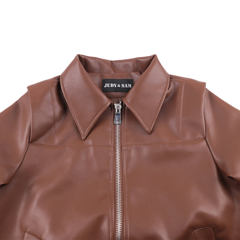 Chaqueta corta de piel sintética para mujer, abrigo holgado con cinturón, ropa de calle con cremallera, estilo Retro, 2024