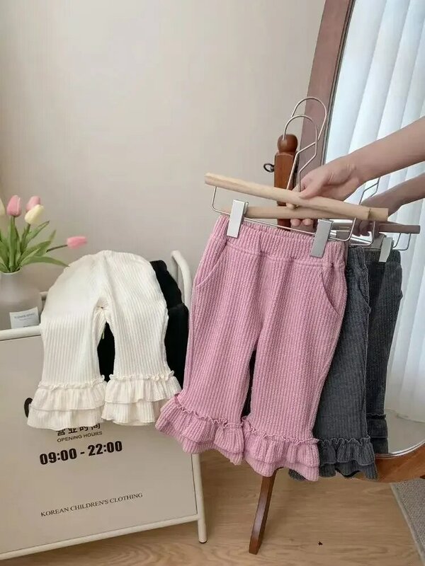 Pantalones informales para niñas pequeñas, pantalón largo con volantes, ropa para primavera y otoño, 2024