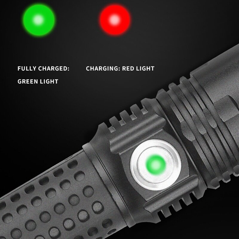 Linterna potente LED portátil XHP50, recargable por USB, 18650
