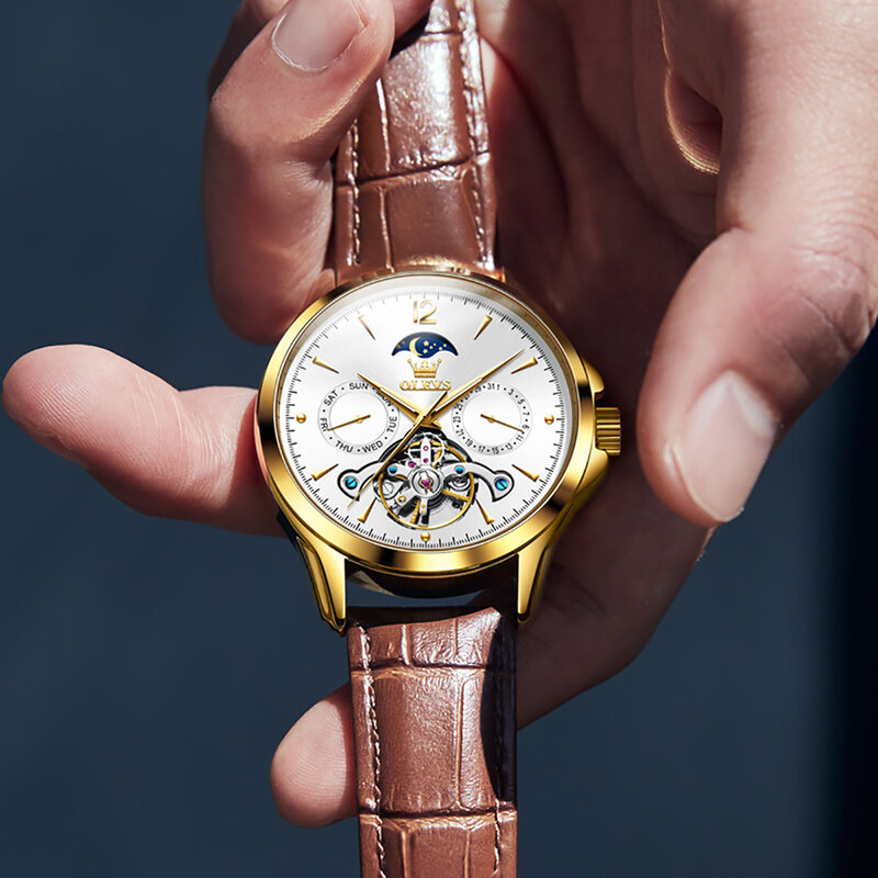 นาฬิกาออโตเมติกสำหรับทัวร์บิลอนระบบออโตเมติกวันทหารนาฬิกาไขลานสัปดาห์กันน้ำหนัง