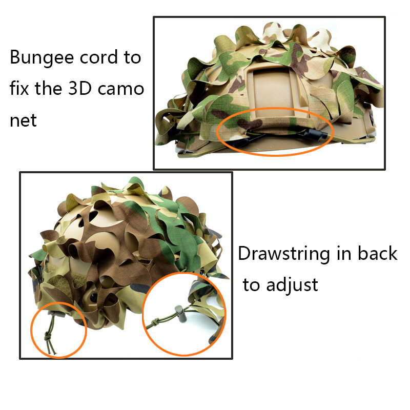 3D Camo Net Airsoft Penutup Helm Potongan Laser Nilon Serut Helm Scrim CS Wargame Paintball Penerjun Payung Aksesoris Berburu