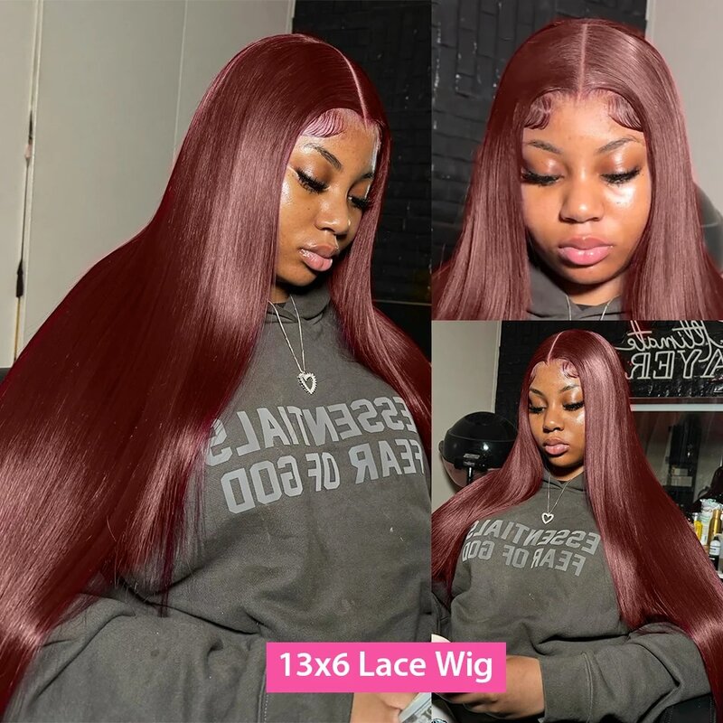 Reddish Brown Lace Front Human Hair Wigs Pre Plucked Dark Red Brown Bone Straight 13x4 13x6 HD Lace frontal Wig Brazilian Hair