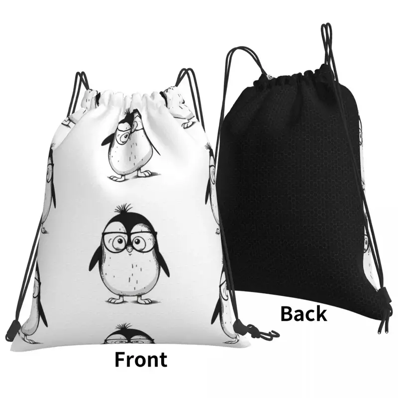 Mochila de pingüino de dibujos animados para hombre y mujer, bolso deportivo con cordón, bolsillo, portátil, bonito y atrevido