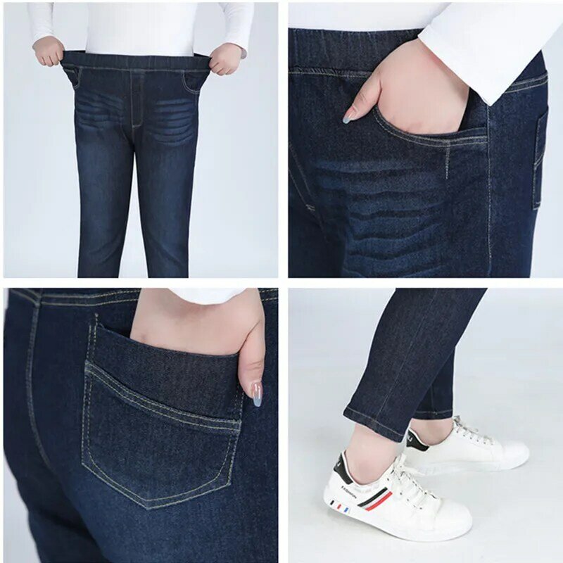 Женские облегающие джинсы, женские джинсовые брюки-карандаш большого размера 7XL, 8XL, 9XL с завышенной талией до щиколотки, 140 кг