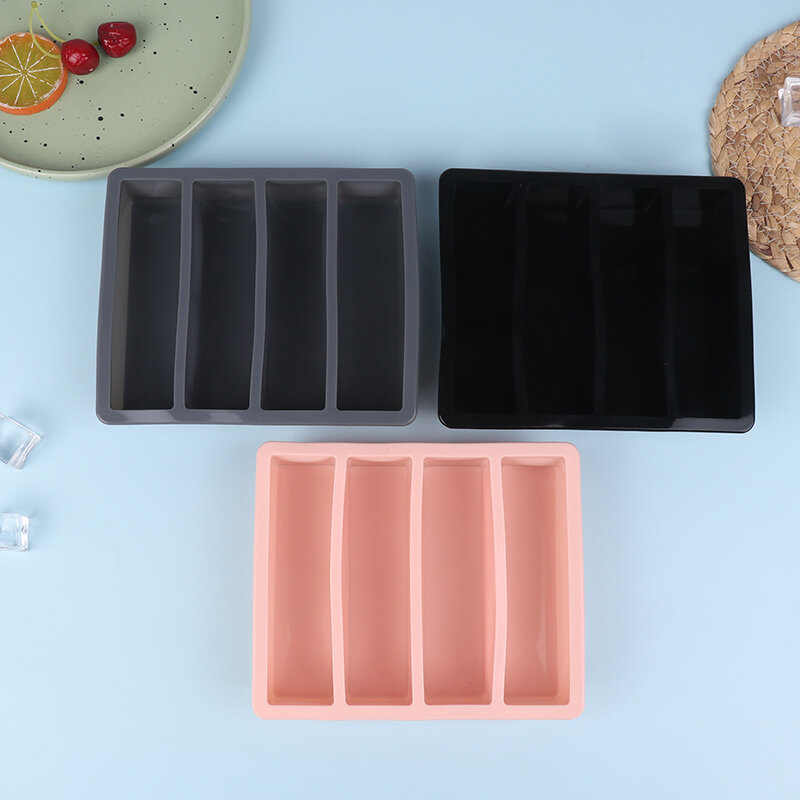 Cetakan kubus es panjang 4 kisi cetakan kubus es silikon dapat digunakan kembali cetakan kubus es bebas BPA cetakan es batu silikon kualitas makanan