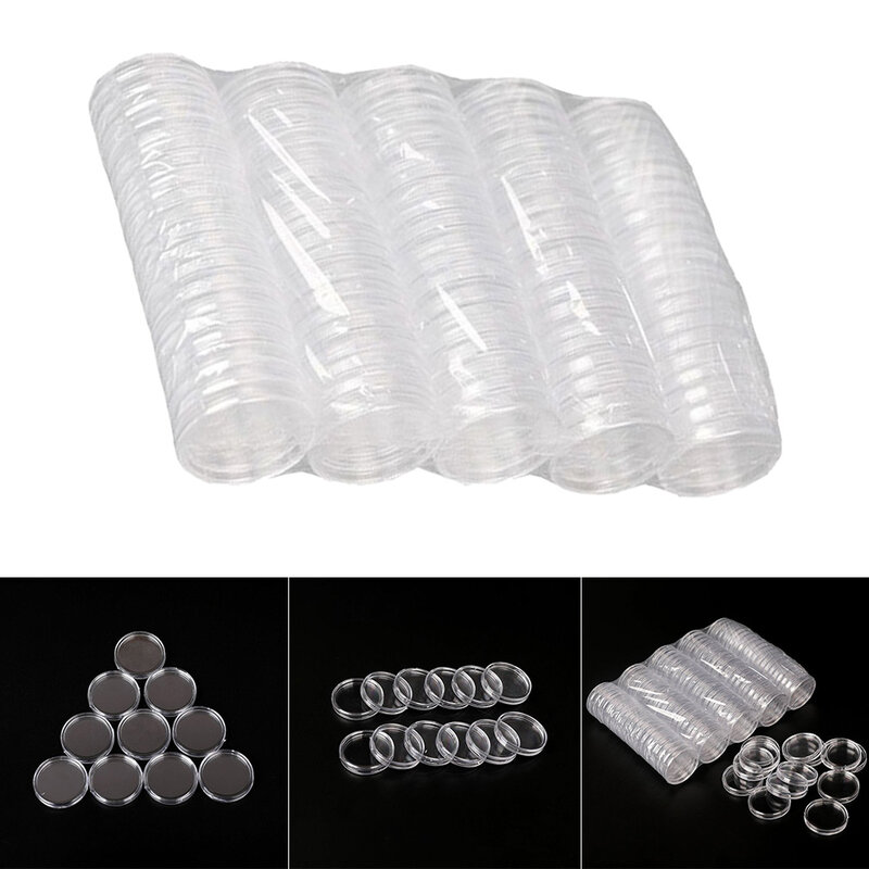 100pcs 25-39mm Transparent Plastic Coin Holder Coin Collecting Box Case For Coins Storage Capsules Protection Boxes Container
