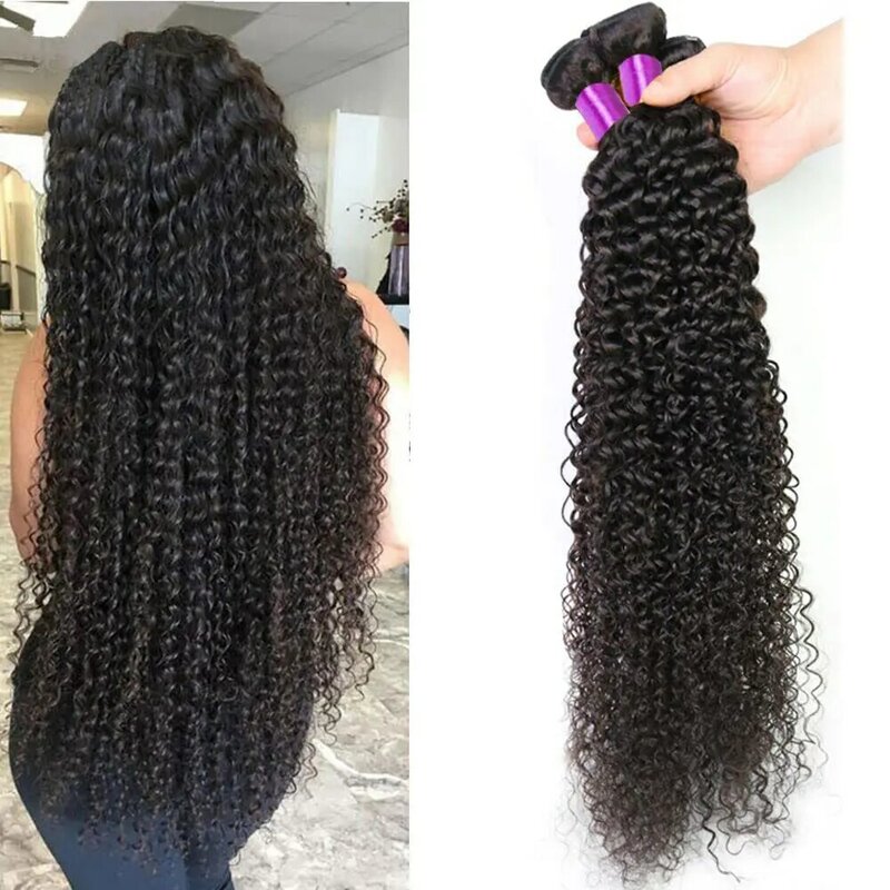 Bundel keriting Kinky Afro India 1/3/4 buah ekstensi rambut manusia belum diproses rambut Virgin 100% bundel jalinan rambut manusia Jerry Curl
