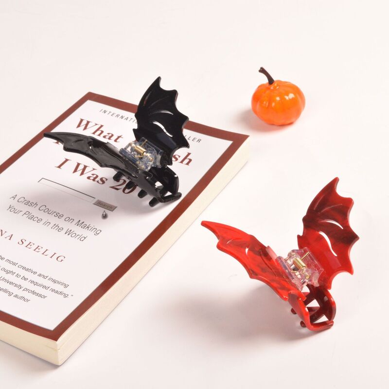 DuoShang-Halloween Acrílico Clipe Garra de Cabelo para Mulheres e Meninas, Preto, Morcego Vermelho, Luz, Luxo, Acessórios