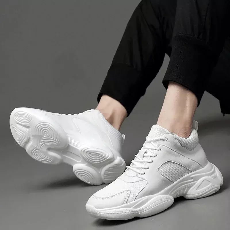 Zapatillas deportivas transpirables para hombre, zapatos con plantilla de aumento de 8cm de altura, color blanco y negro, talla grande