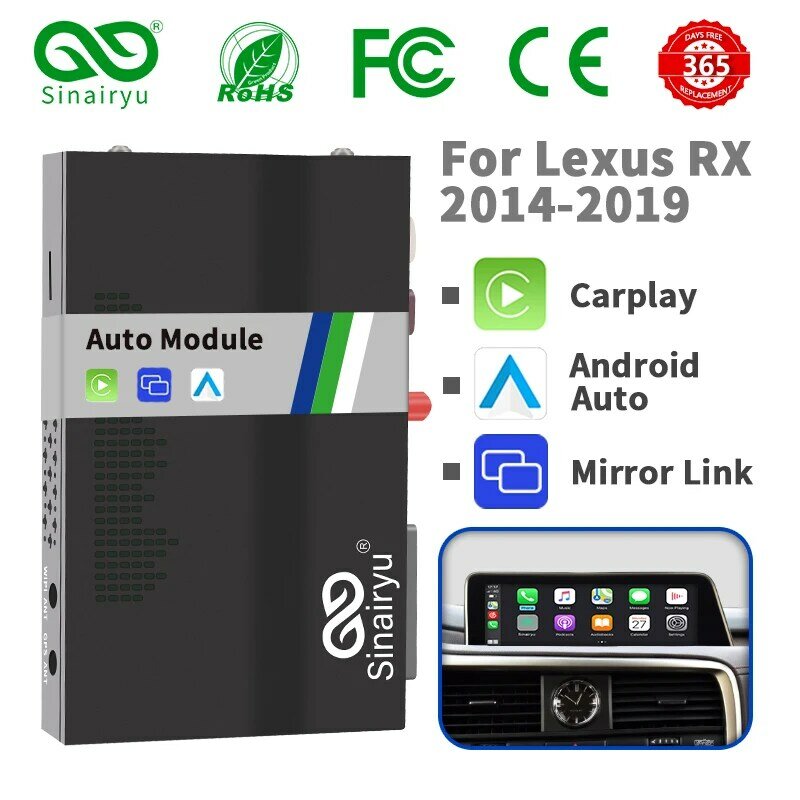 Sinairyu ACarPlay nirkabel Android antarmuka otomatis untuk Lexus RX 2016-2019, dengan tautan cermin fungsi pemutaran mobil AirPlay