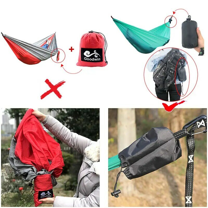 Single Person Portable Outdoor Camping Hammock With Nylon Color Matching Hammock High Strength Parachute Fabric Hanging Bed