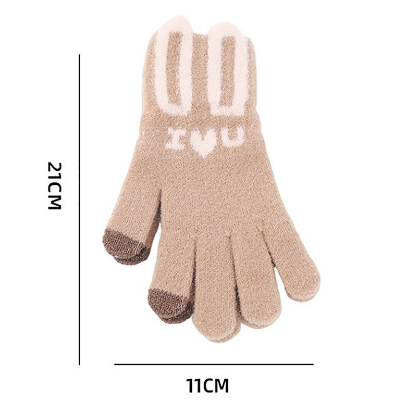 Cute Rabbit Ear Full Fingers Gloves Girls Knitted Gloves Autumn Winter Warm Mittens For Touch Screen Cycling Driving