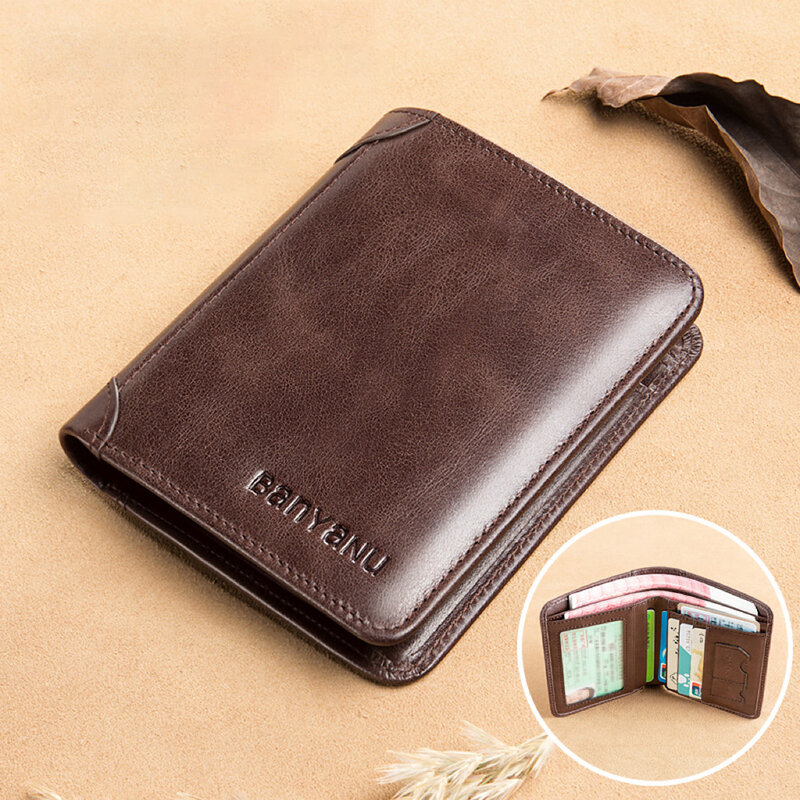 New PU Leather Rfid Protection Wallets for Men Vintage Thin Short Multi Function ID Credit Card Holder Money Bag Money Clips