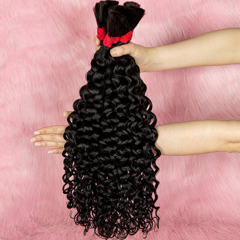 MissDona Water Wave Hair Extensions Burmese Virgin Human Hair Bulk Curly Hair Bundles for Women Braiding