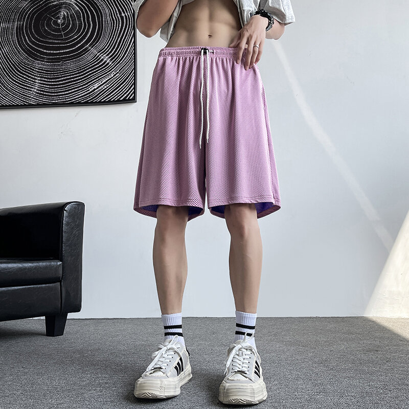 Шорты мужские сетчатые дышащие, модные пляжные шорты в Корейском стиле, удобные свободные, для бодибилдинга, лето 2024