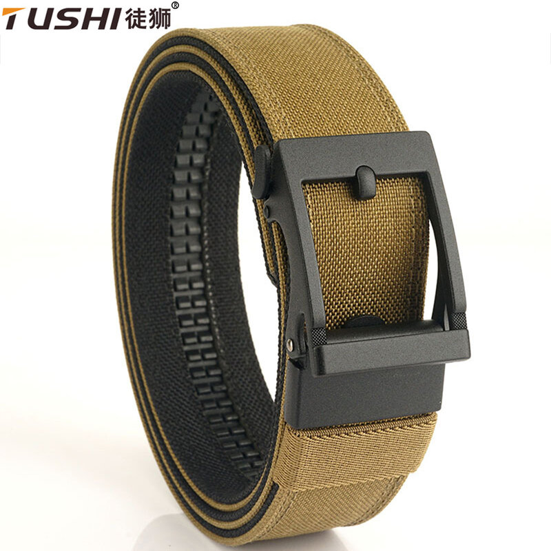 TUSHI Army Style Combat Belt Quick Release Gun Hanging Tactical Belt Fashion Black Men's Canvas Military Belt Outdoor Hunting