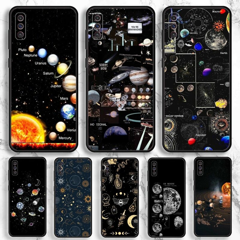 Чехол для телефона Samsung Galaxy A13,A21s,A22,A31,A32,A52,A53,A71,A80,A91 с изображением планеты космоса, звезд, Луны, мягкий черный чехол для телефона