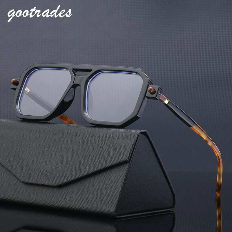 Kacamata hitam bingkai persegi untuk pria wanita, kacamata pelindung terik matahari UV400 bergaya antik, kacamata hitam dekorasi