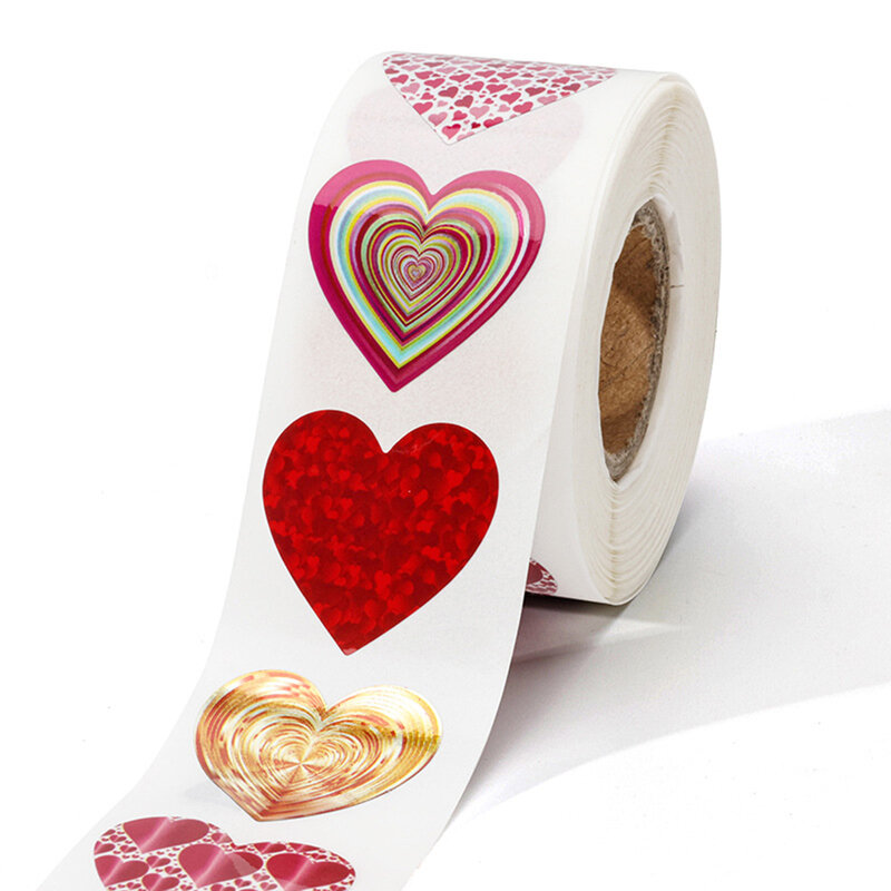 Pegatinas de corazón rojo y rosa para el Día de San Valentín, etiquetas de embalaje para bolsas de embalaje, álbum de recortes de amor, Diy, 50-500 piezas