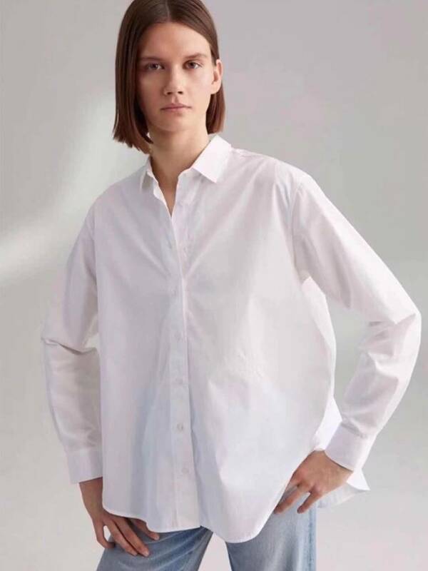 Toteme-Chemise à revers en coton brodé pour femme, créateur classique, simple, manches longues, blanc, automne, livraison gratuite, 2022