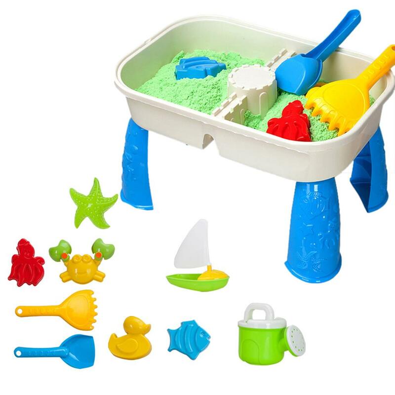 Tavolo da attività con acqua di sabbia per bambini con 9 giocattoli da spiaggia per tavolo da attività per bambini