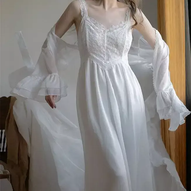 Винтажная новая французская Ночная рубашка в стиле ретро, ночная рубашка в стиле принцессы, свадебная утренняя ночная рубашка, Сказочная домашняя пижама для отдыха, ночная рубашка, костюм